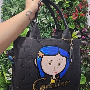 Coraline Themed Black Tote Bag